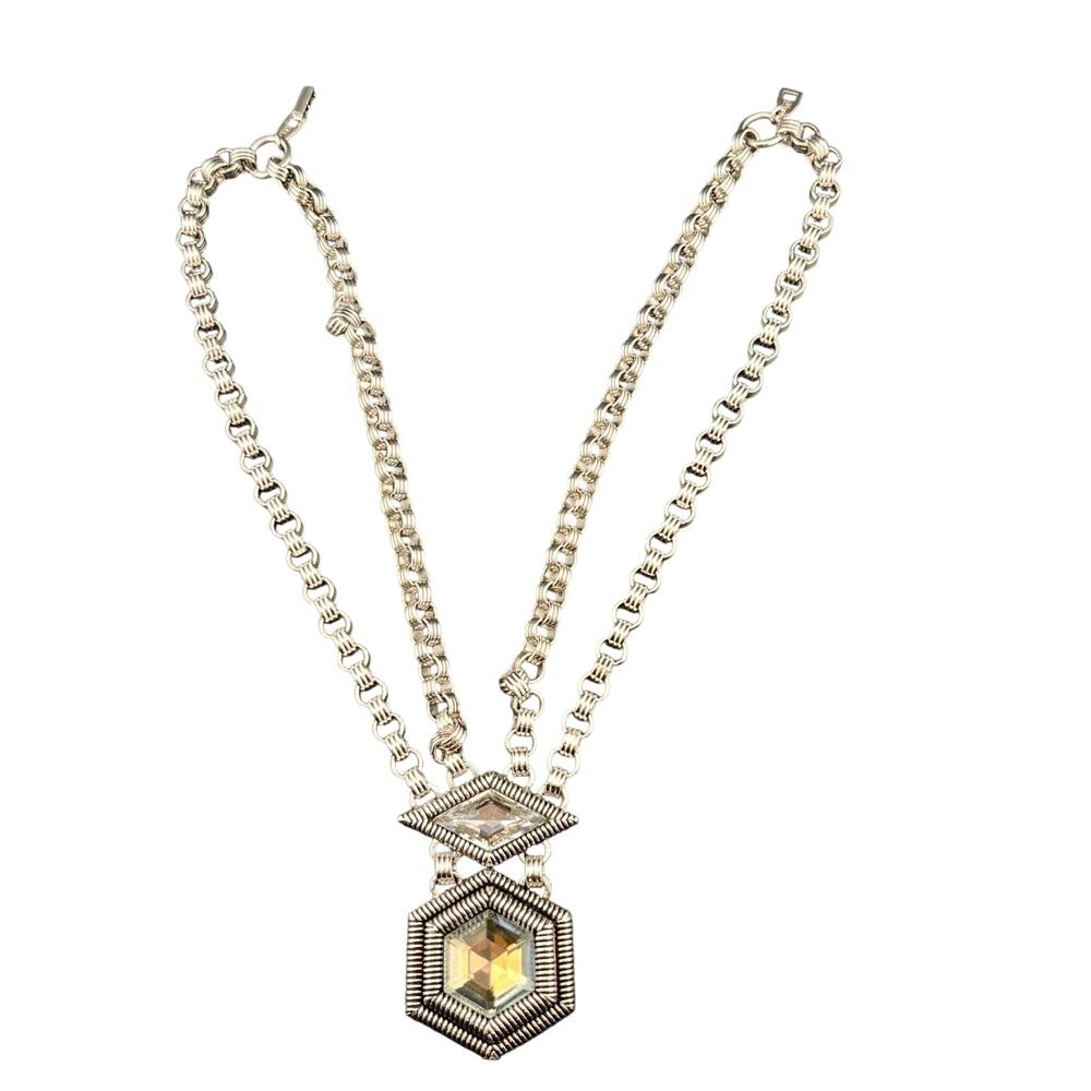 Pierre Cardin 1970’s Silver Chain Geometric Crystal‎ Necklace